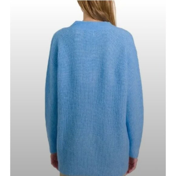 GANNI Azure Blue Soft Wool Knit Pullover V-Neck Sweater - Size S - Picture 2 of 10